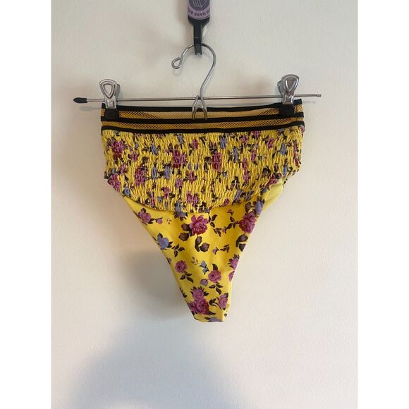 For Love & Lemons Paulina Shirred Bikini Bottom Yellow Floral XS - Picture 4 of 8